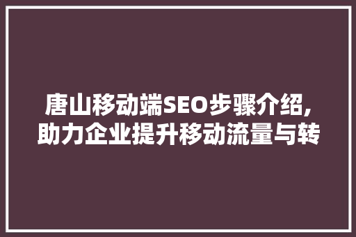 唐山移动端SEO步骤介绍,助力企业提升移动流量与转化率