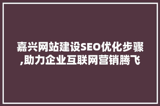 嘉兴网站建设SEO优化步骤,助力企业互联网营销腾飞