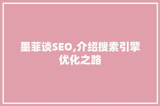 墨菲谈SEO,介绍搜索引擎优化之路