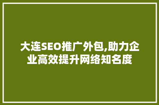 大连SEO推广外包,助力企业高效提升网络知名度