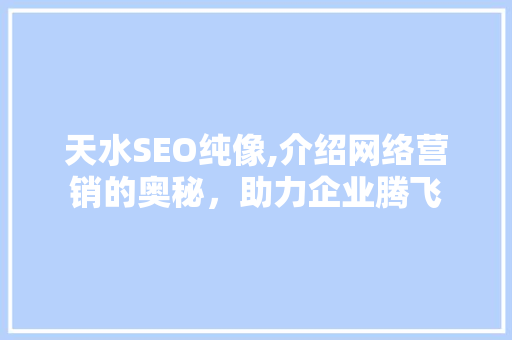 天水SEO纯像,介绍网络营销的奥秘，助力企业腾飞