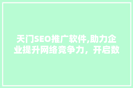 天门SEO推广软件,助力企业提升网络竞争力，开启数字营销新时代