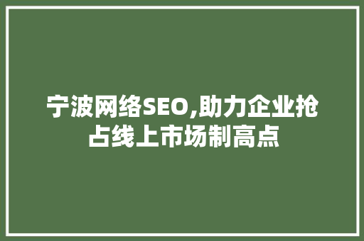 宁波网络SEO,助力企业抢占线上市场制高点