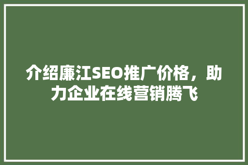 介绍廉江SEO推广价格，助力企业在线营销腾飞