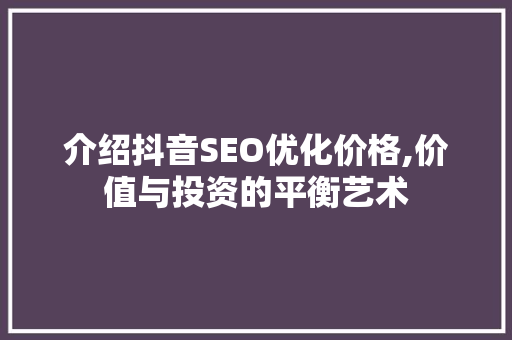 介绍抖音SEO优化价格,价值与投资的平衡艺术