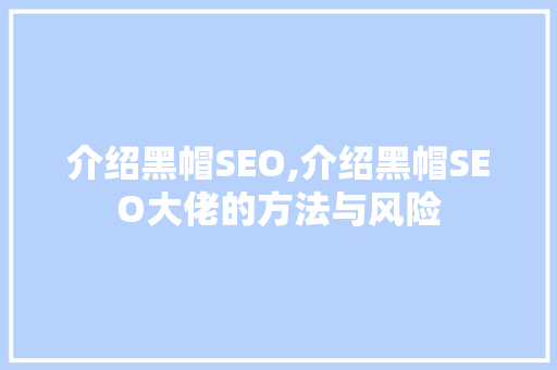 介绍黑帽SEO,介绍黑帽SEO大佬的方法与风险