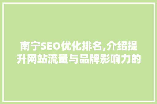南宁SEO优化排名,介绍提升网站流量与品牌影响力的方法