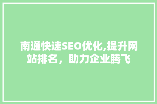 南通快速SEO优化,提升网站排名，助力企业腾飞