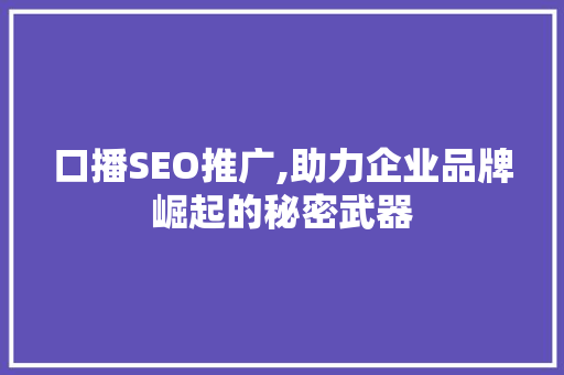 口播SEO推广,助力企业品牌崛起的秘密武器