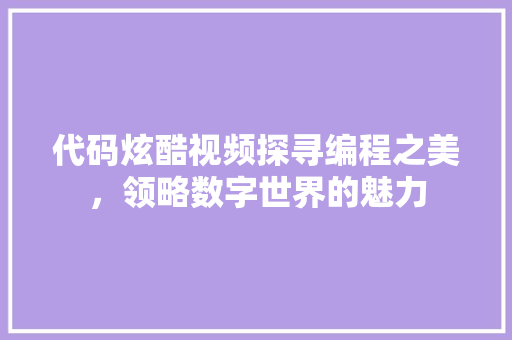 代码炫酷视频探寻编程之美，领略数字世界的魅力
