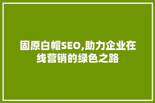 固原白帽SEO,助力企业在线营销的绿色之路