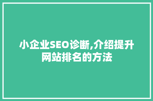 小企业SEO诊断,介绍提升网站排名的方法  第1张