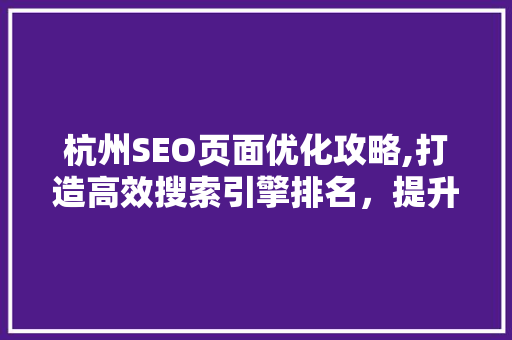 杭州SEO页面优化攻略,打造高效搜索引擎排名，提升网站流量与转化率