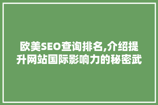 欧美SEO查询排名,介绍提升网站国际影响力的秘密武器  第1张