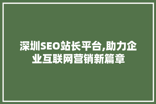 深圳SEO站长平台,助力企业互联网营销新篇章