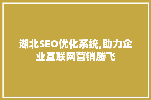 湖北SEO优化系统,助力企业互联网营销腾飞
