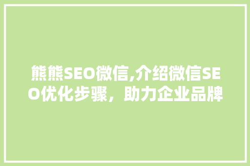 熊熊SEO微信,介绍微信SEO优化步骤，助力企业品牌腾飞