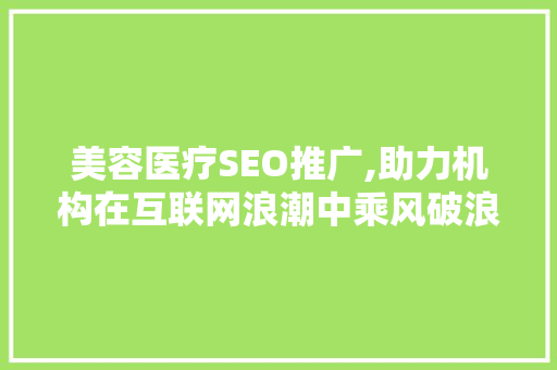 美容医疗SEO推广,助力机构在互联网浪潮中乘风破浪  第1张