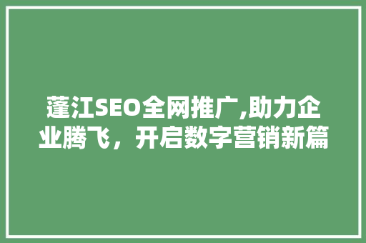 蓬江SEO全网推广,助力企业腾飞，开启数字营销新篇章