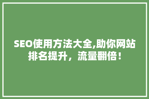 SEO使用方法大全,助你网站排名提升，流量翻倍！