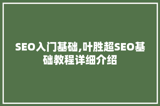 SEO入门基础,叶胜超SEO基础教程详细介绍  第1张