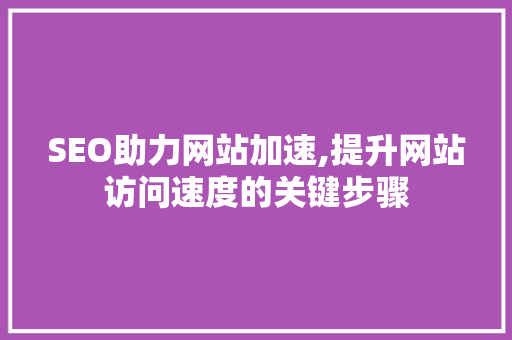 SEO助力网站加速,提升网站访问速度的关键步骤