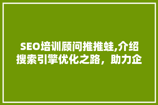 SEO培训顾问推推蛙,介绍搜索引擎优化之路，助力企业腾飞