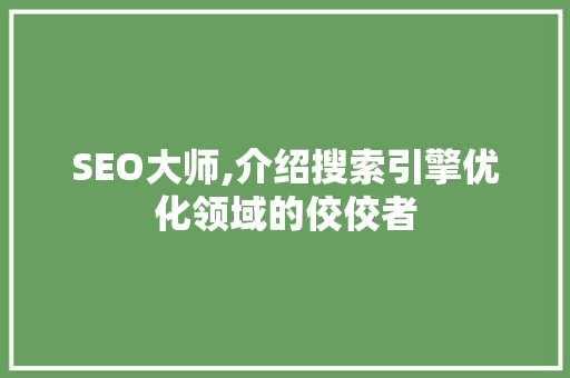 SEO大师,介绍搜索引擎优化领域的佼佼者