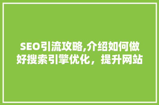 SEO引流攻略,介绍如何做好搜索引擎优化，提升网站流量