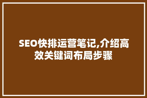 SEO快排运营笔记,介绍高效关键词布局步骤