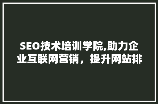 SEO技术培训学院,助力企业互联网营销，提升网站排名与流量