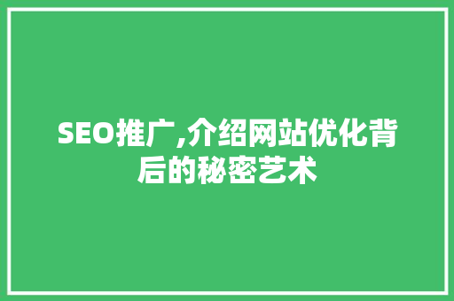 SEO推广,介绍网站优化背后的秘密艺术