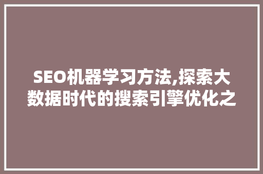 SEO机器学习方法,探索大数据时代的搜索引擎优化之路  第1张
