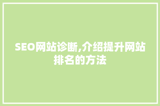 SEO网站诊断,介绍提升网站排名的方法