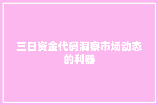 三日资金代码洞察市场动态的利器