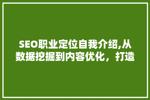 SEO职业定位自我介绍,从数据挖掘到内容优化，打造搜索引擎优化高手  第1张