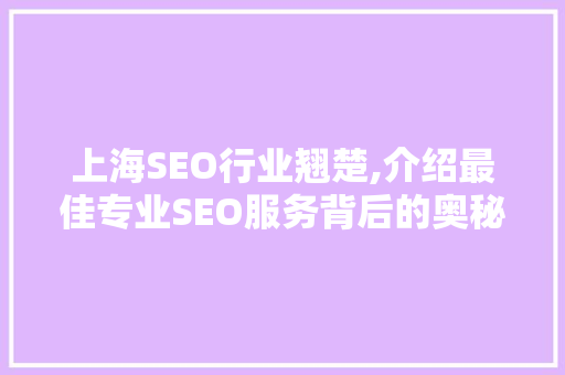 上海SEO行业翘楚,介绍最佳专业SEO服务背后的奥秘