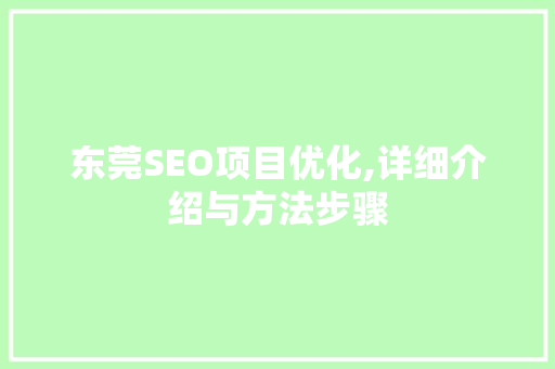 东莞SEO项目优化,详细介绍与方法步骤  第1张