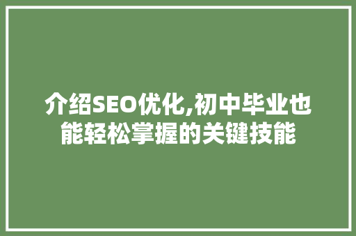 介绍SEO优化,初中毕业也能轻松掌握的关键技能  第1张