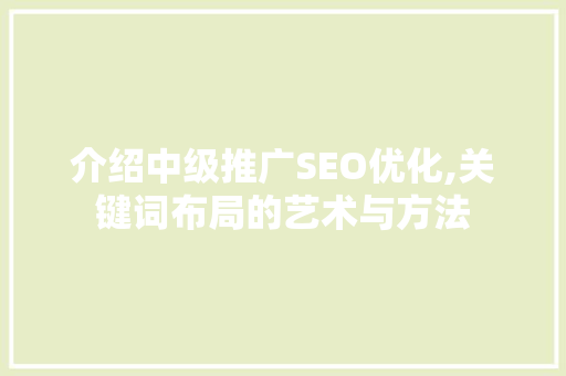 介绍中级推广SEO优化,关键词布局的艺术与方法  第1张
