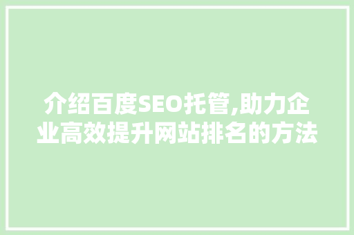 介绍百度SEO托管,助力企业高效提升网站排名的方法
