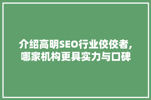 介绍高明SEO行业佼佼者,哪家机构更具实力与口碑