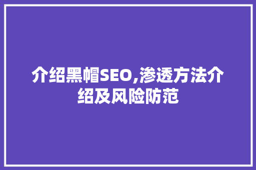 介绍黑帽SEO,渗透方法介绍及风险防范