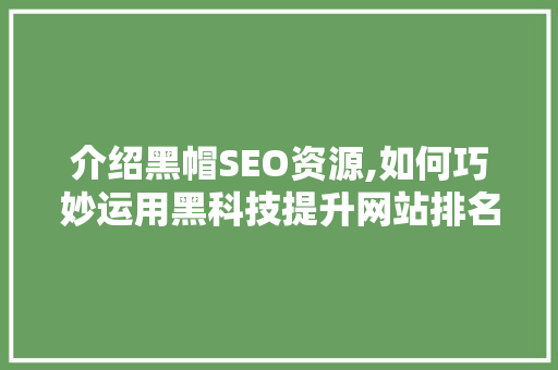 介绍黑帽SEO资源,如何巧妙运用黑科技提升网站排名