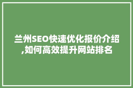 兰州SEO快速优化报价介绍,如何高效提升网站排名