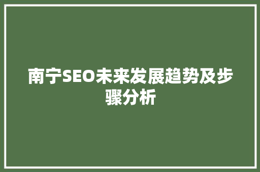 南宁SEO未来发展趋势及步骤分析