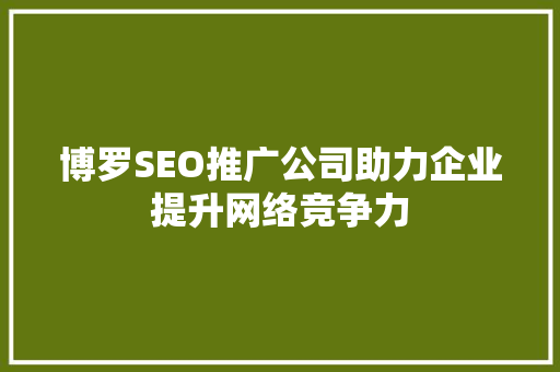 博罗SEO推广公司助力企业提升网络竞争力