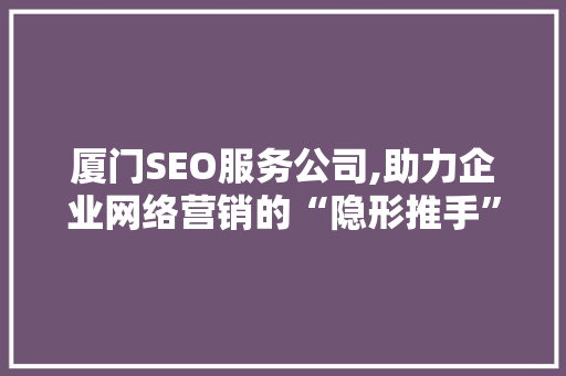 厦门SEO服务公司,助力企业网络营销的“隐形推手”