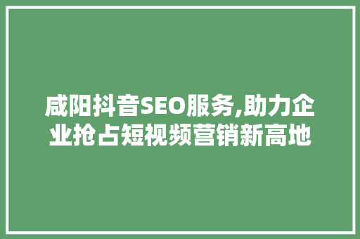 咸阳抖音SEO服务,助力企业抢占短视频营销新高地