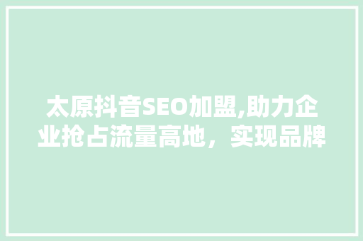 太原抖音SEO加盟,助力企业抢占流量高地，实现品牌腾飞